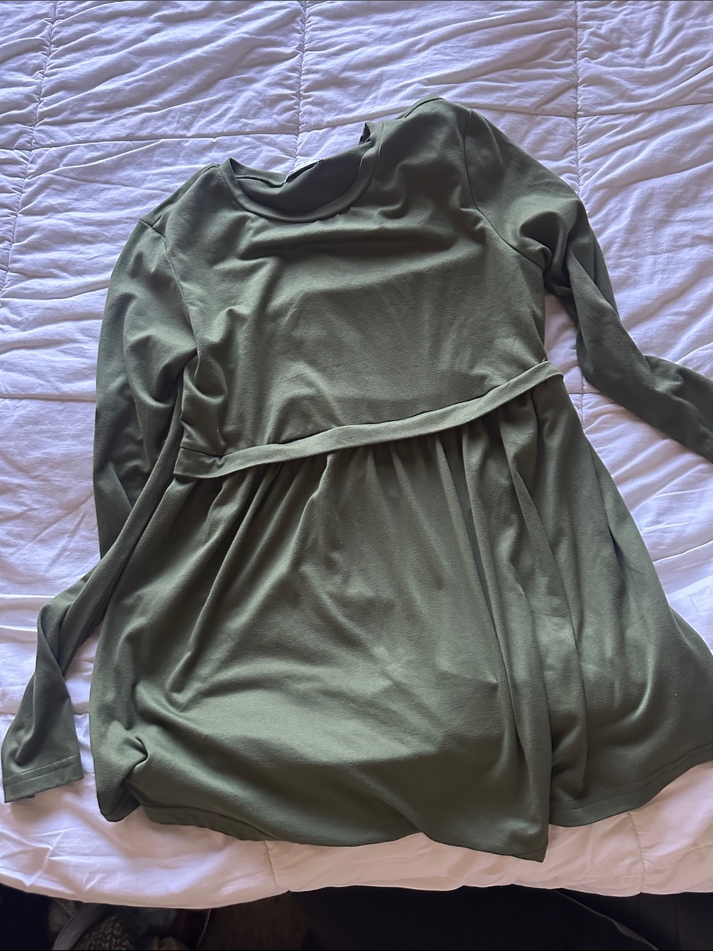 Long Sleeve Olive Green Nursing & Maternity Dress
